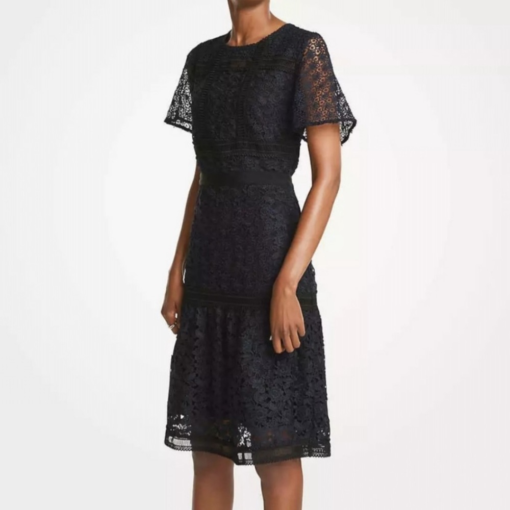Ann Taylor Night Sky Mixed Lace Fit & Flare Dress